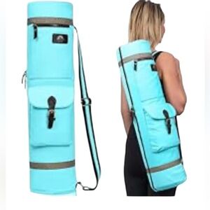 NEW YOGABAY Yoga Mat Bag Carrier Travel Durable Canvas Multiple Pockets BLUE